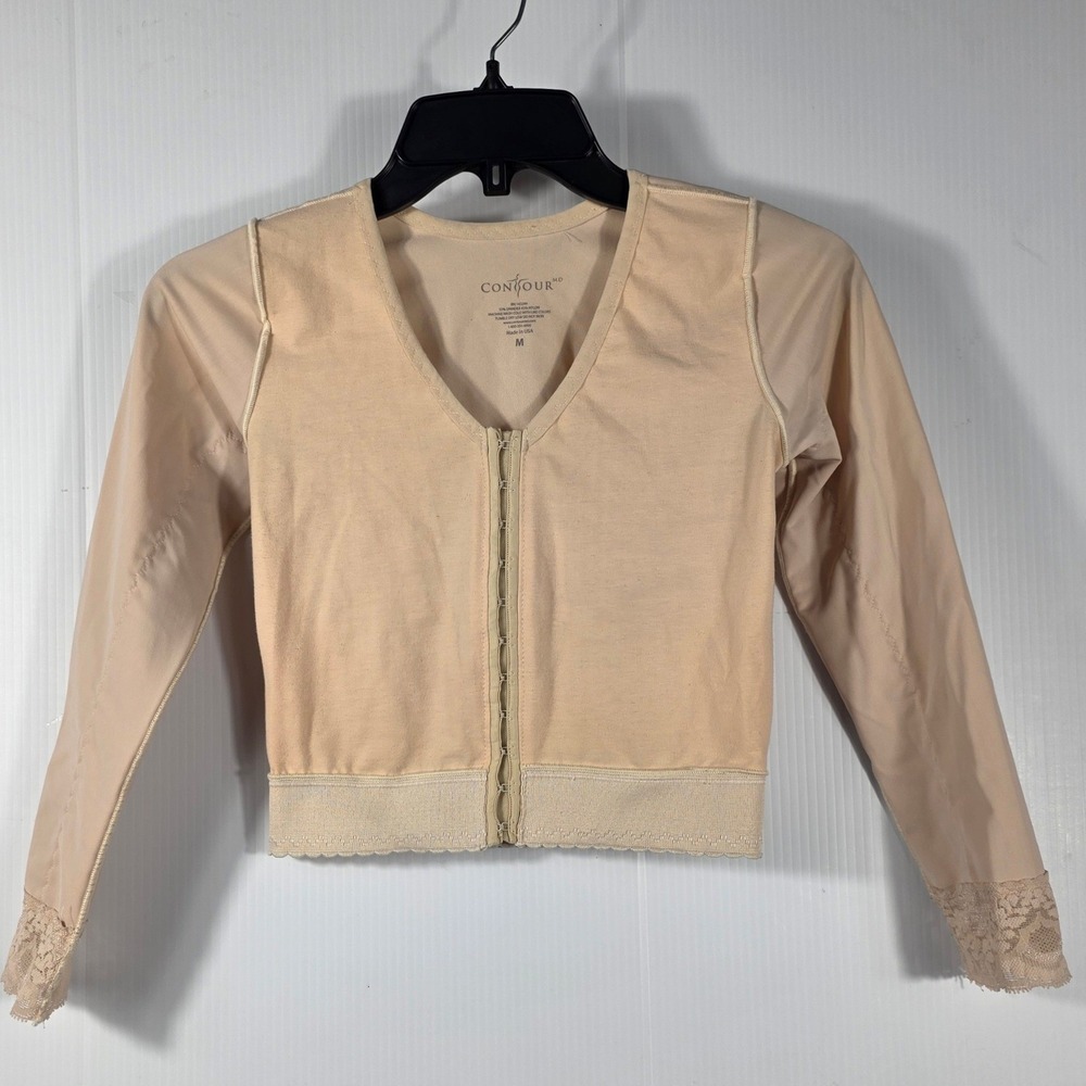 ContourMD Womens Compression Vest Long Sleeve Hook Eye Nude Beige Size Medium
